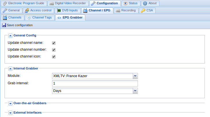 Configuration du EPG Grabber sur tvheadend